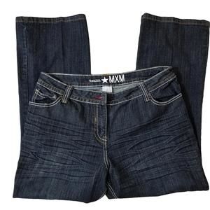 size 14 petite mid rise cotton blend jeans dark wash midrise MXM